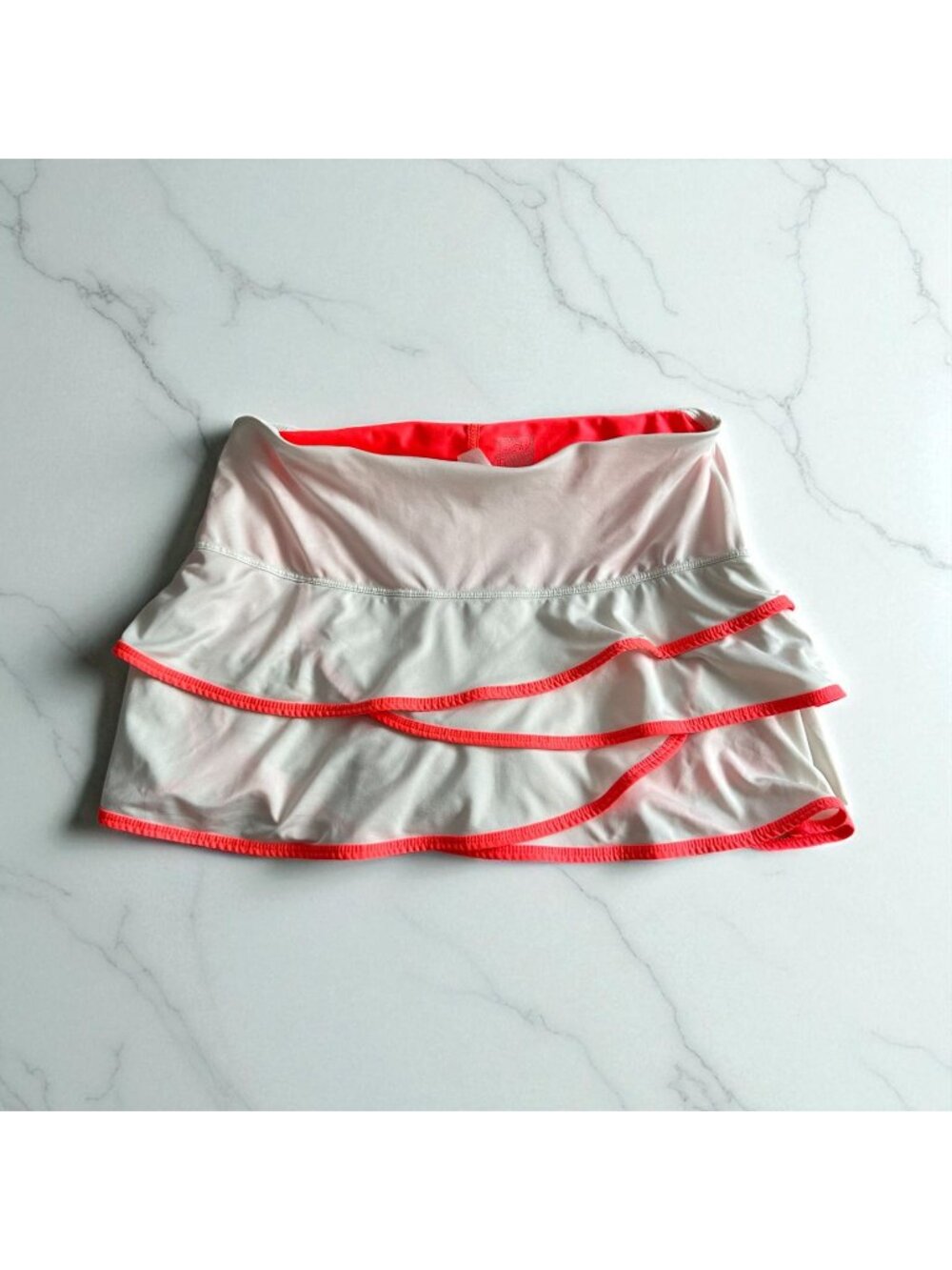 LUCKY IN LOVE White Neon Orange Tiered Ruffle Pickleball Tennis Skort SZ M 8/10